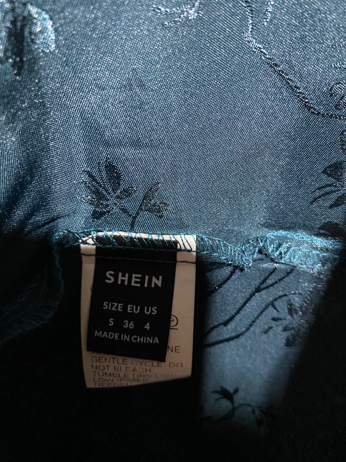 SHEIN |S| BUST 16| A9| JACQUARD SATIN FRONT-TIE LONG SLEEVE MAXI DRESS - TEAL GREEN