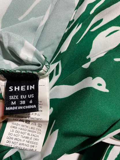 SHEIN |M| BUST 17| A9| ABSTRACT PRINT WRAP LONG SLEEVE MAXI DRESS - GREEN & WHITE