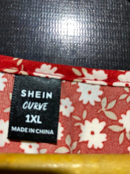 SHEIN CURVE |XL| BUST 18| A9| FLORAL PRINT V-NECK FLUTTER SLEEVE MAXI DRESS - RED & WHITE