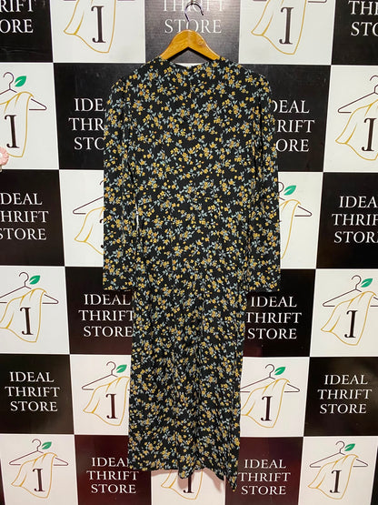 MISSGUIDED |M| BUST 16| A9| FLORAL PRINT LONG SLEEVE MAXI DRESS - BLACK & YELLOW