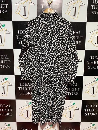 NEW LOOK |L| BUST 20| A9| DITSY FLORAL PRINT TIERED SHIRT DRESS - BLACK & WHITE