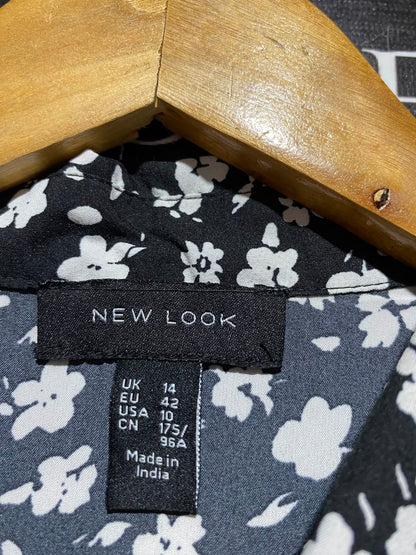 NEW LOOK |L| BUST 20| A9| DITSY FLORAL PRINT TIERED SHIRT DRESS - BLACK & WHITE