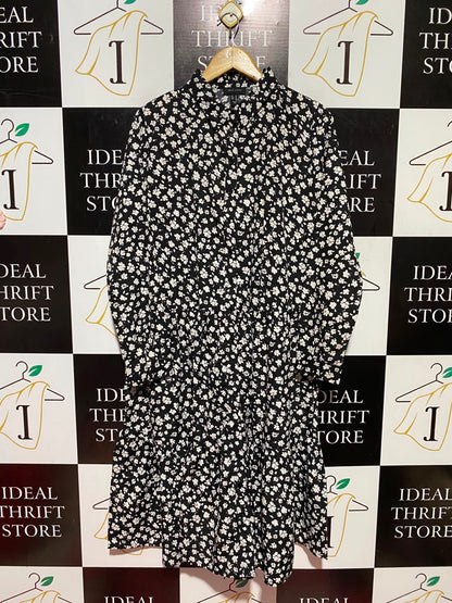 NEW LOOK |L| BUST 20| A9| DITSY FLORAL PRINT TIERED SHIRT DRESS - BLACK & WHITE