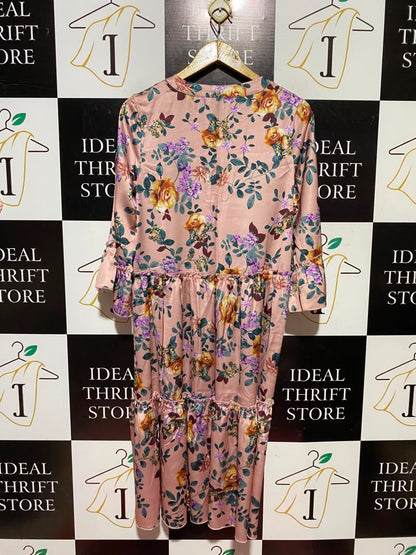SHEIN |M| BUST 19| A9| FLORAL PRINT TIERED V-NECK MAXI DRESS - DUSTY PINK