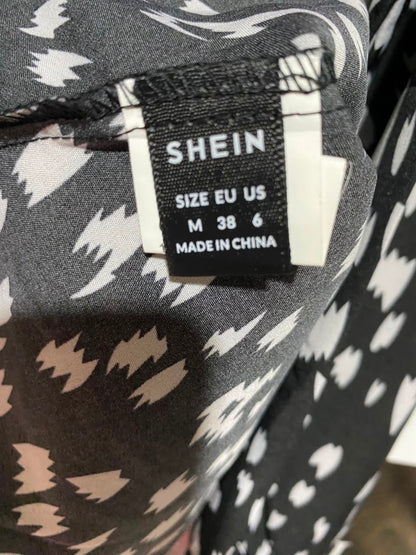 SHEIN |M| BUST 18| A9| ABSTRACT PRINT HIGH-NECK LONG SLEEVE MINI DRESS - BLACK & WHITE