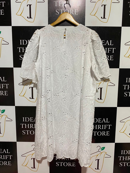 GEORGE |L| BUST 21| A9| BRODERIE ANGLAISE SHORT SLEEVE MINI DRESS - WHITE