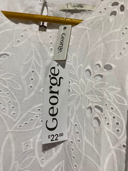 GEORGE |L| BUST 21| A9| BRODERIE ANGLAISE SHORT SLEEVE MINI DRESS - WHITE