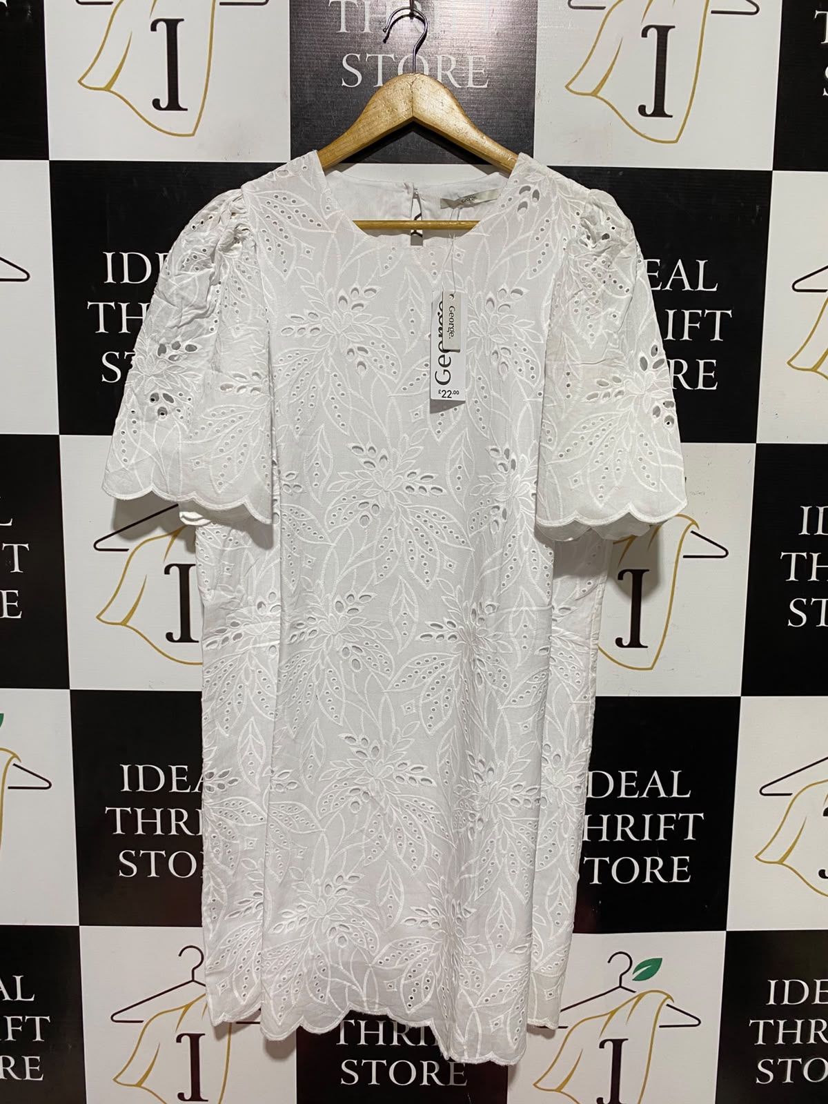 GEORGE |L| BUST 21| A9| BRODERIE ANGLAISE SHORT SLEEVE MINI DRESS - WHITE