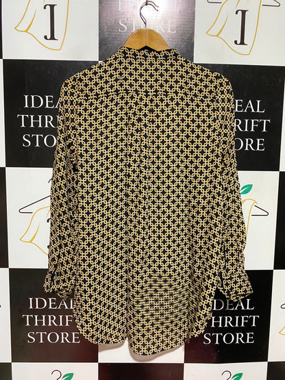 H&M |L| BUST 22| A9| CHAIN LINK GEOMETRIC PRINT BUTTON-DOWN SHIRT - BLACK & GOLD