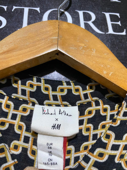 H&M |L| BUST 22| A9| CHAIN LINK GEOMETRIC PRINT BUTTON-DOWN SHIRT - BLACK & GOLD