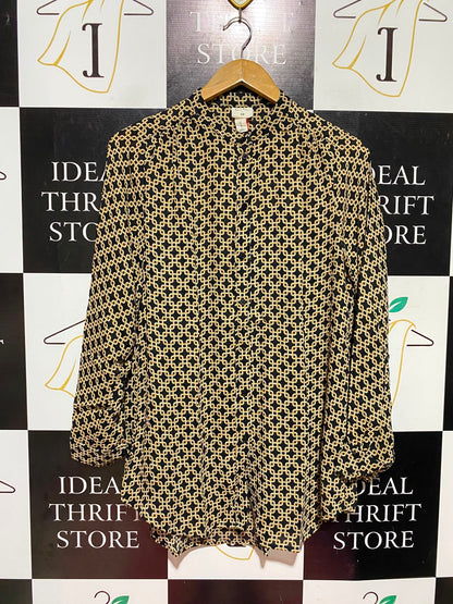 H&M |L| BUST 22| A9| CHAIN LINK GEOMETRIC PRINT BUTTON-DOWN SHIRT - BLACK & GOLD