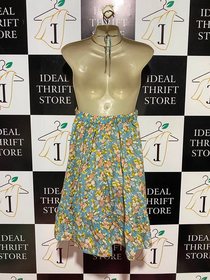 SHEIN |L| BUST 15| A9| VINTAGE FLORAL HALTER-NECK BACKLESS MINI DRESS - LIGHT BLUE