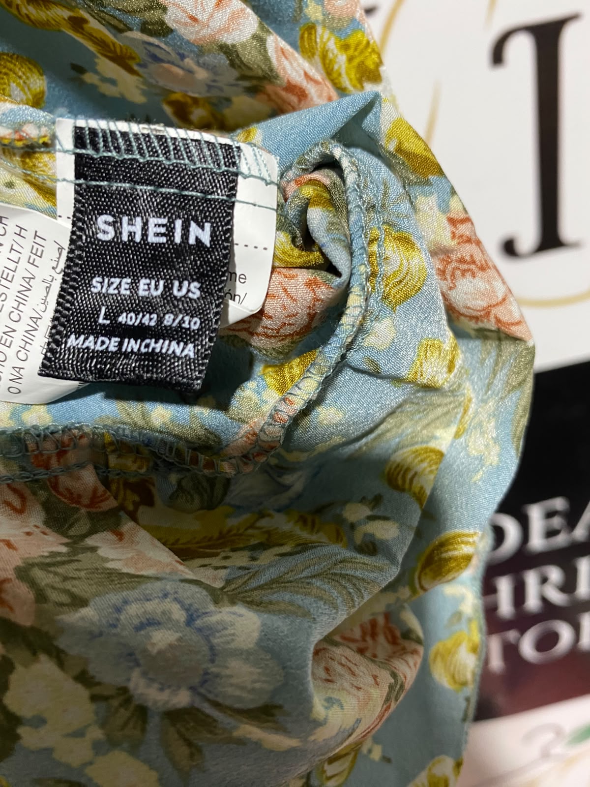 SHEIN |L| BUST 15| A9| VINTAGE FLORAL HALTER-NECK BACKLESS MINI DRESS - LIGHT BLUE