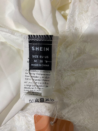 SHEIN |M| A9| TEXTURED FRINGE TIE-FRONT CROP TOP & MINI SKIRT TWO-PIECE SET - OFF-WHITE