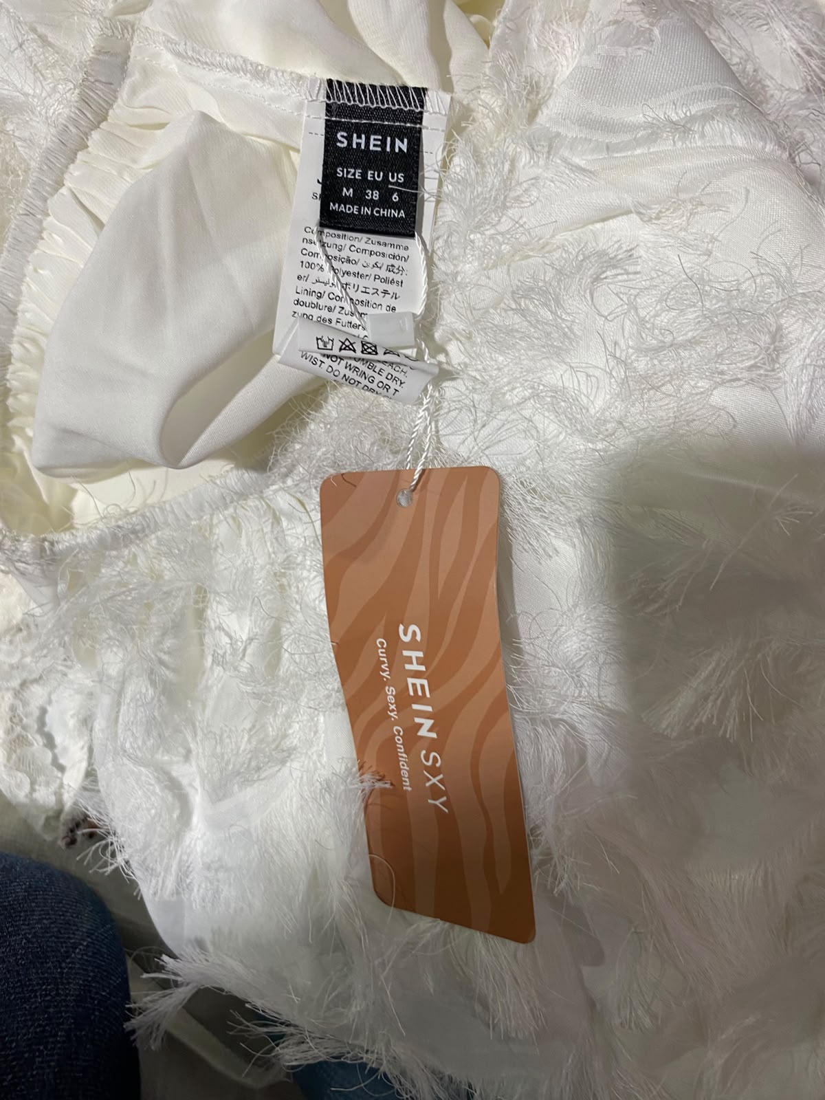 SHEIN |M| A9| TEXTURED FRINGE TIE-FRONT CROP TOP & MINI SKIRT TWO-PIECE SET - OFF-WHITE
