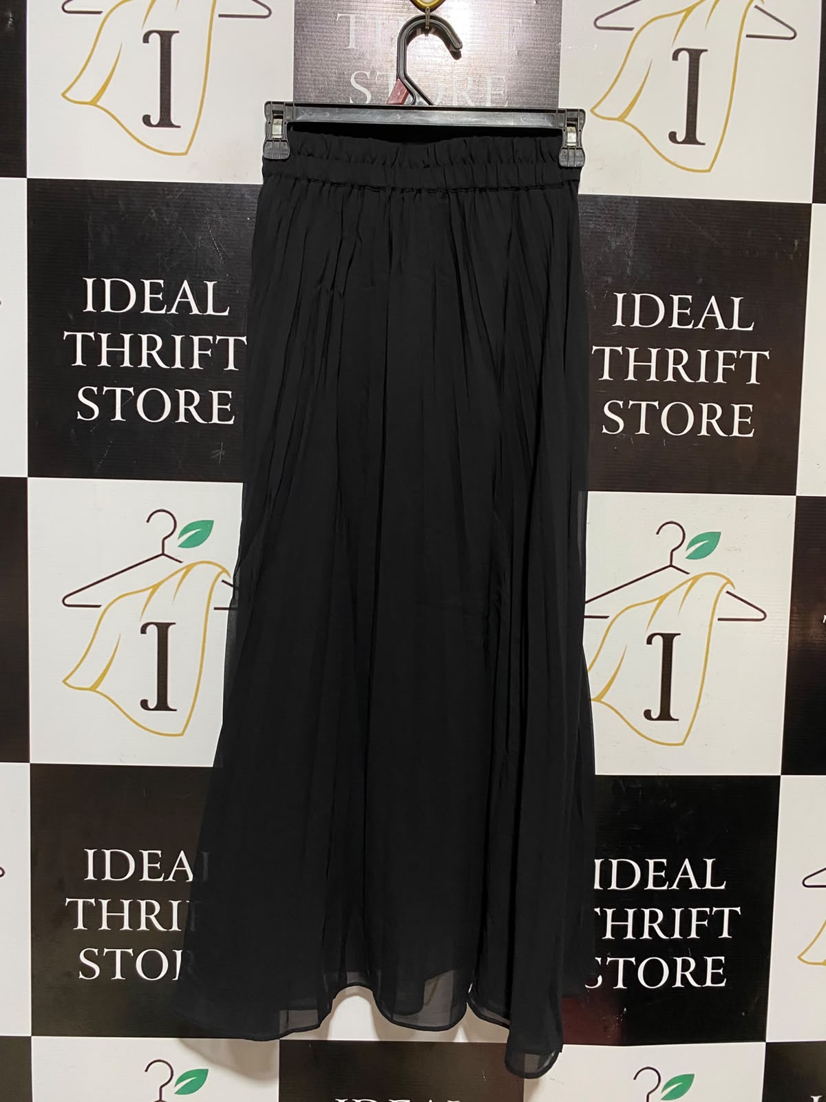 MONKL |XS| WAIST 22| A9| HIGH-WAISTED PLEATED SHEER CHIFFON MAXI SKIRT - CLASSIC BLACK