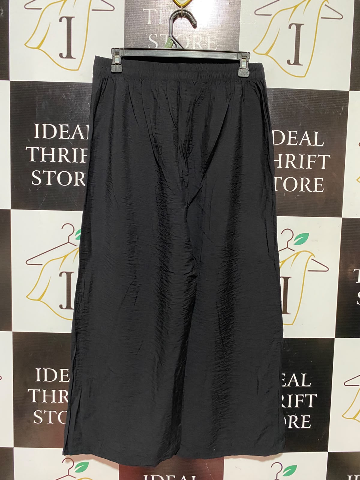 PRIMARK CARES |S| WAIST 28| A9| HIGH-WAISTED WIDE-LEG SATIN TROUSERS - JET BLACK