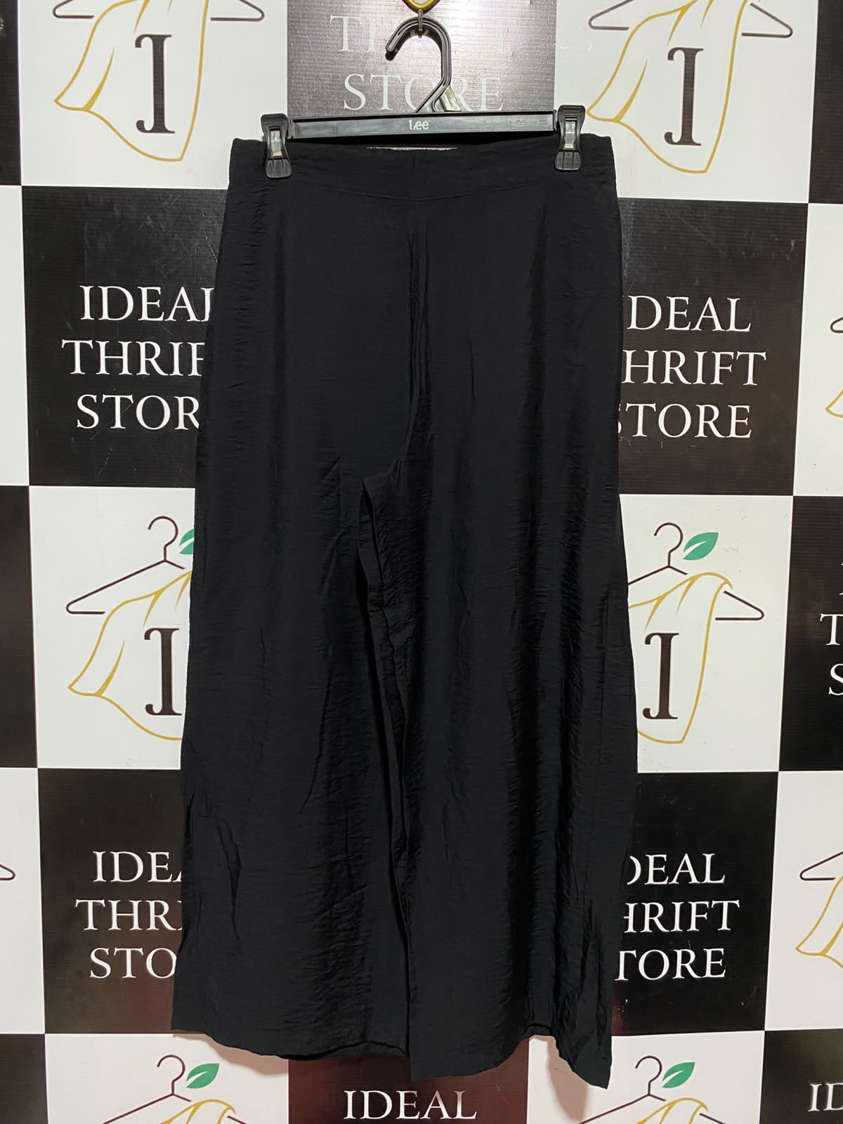 PRIMARK CARES |S| WAIST 28| A9| HIGH-WAISTED WIDE-LEG SATIN TROUSERS - JET BLACK