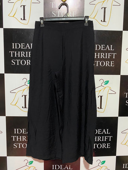 PRIMARK CARES |S| WAIST 28| A9| HIGH-WAISTED WIDE-LEG SATIN TROUSERS - JET BLACK