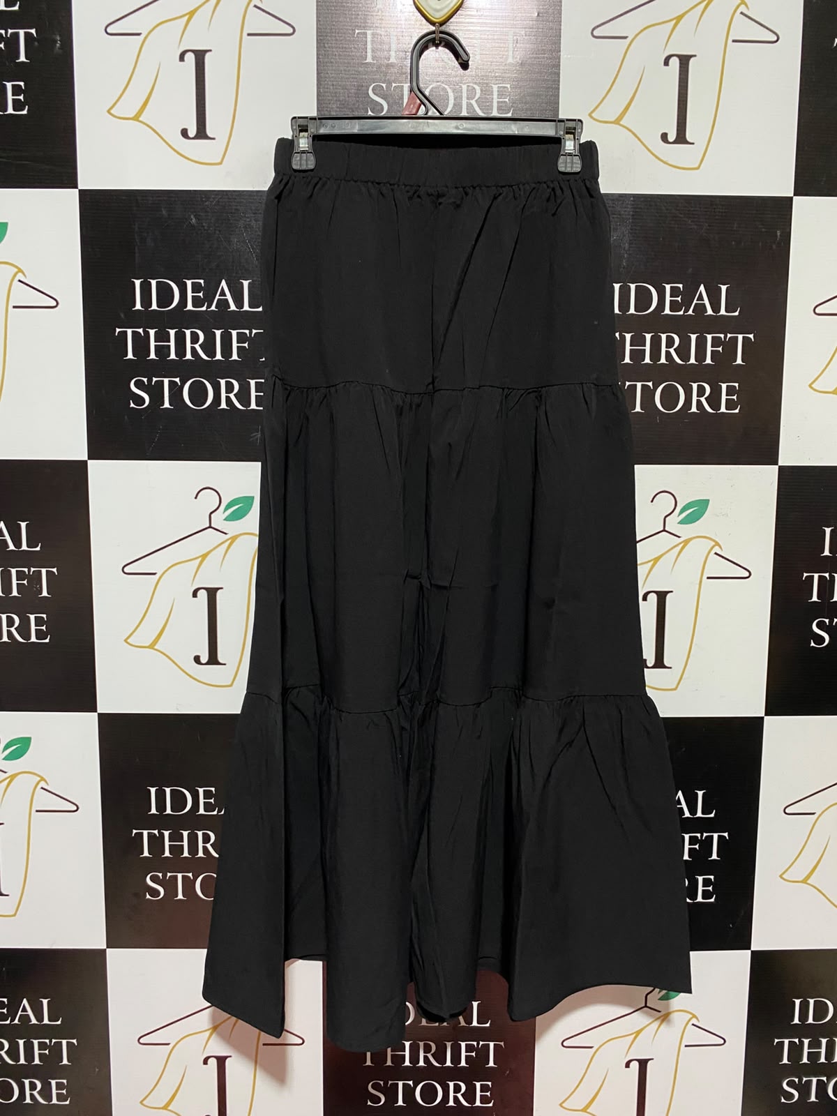 |S| WAIST 26| A9|HIGH-WAISTED TIERED A-LINE MAXI SKIRT - CLASSIC BLACK