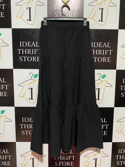 |S| WAIST 26| A9|HIGH-WAISTED TIERED A-LINE MAXI SKIRT - CLASSIC BLACK