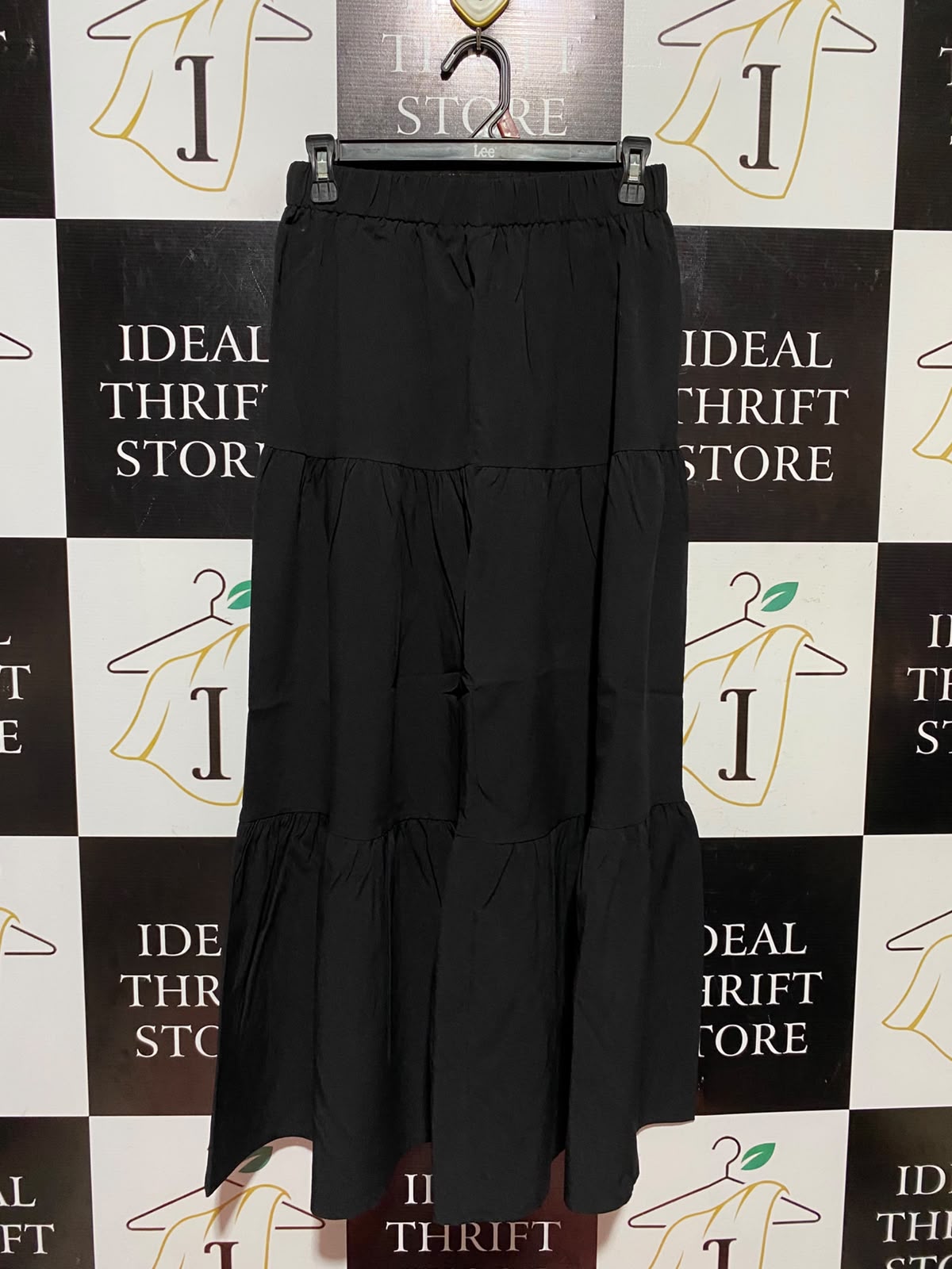 |S| WAIST 26| A9|HIGH-WAISTED TIERED A-LINE MAXI SKIRT - CLASSIC BLACK
