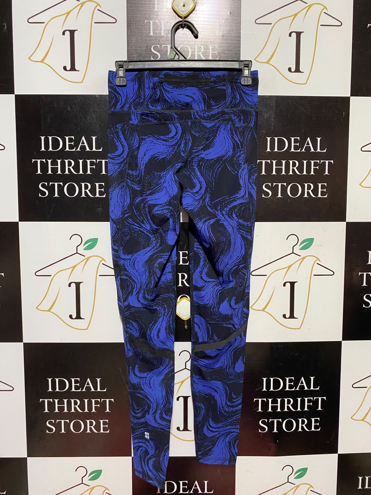 SWEATY BETTY |S| WAIST 26| A9| HIGH-WAISTED ABSTRACT MARBLE PRINT ATHLETIC LEGGINGS - ROYAL BLUE & BLACK