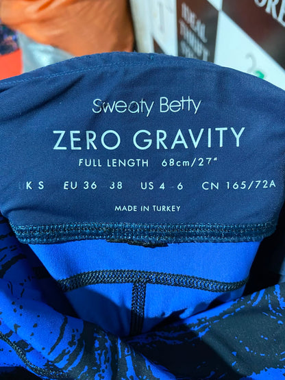 SWEATY BETTY |S| WAIST 26| A9| HIGH-WAISTED ABSTRACT MARBLE PRINT ATHLETIC LEGGINGS - ROYAL BLUE & BLACK
