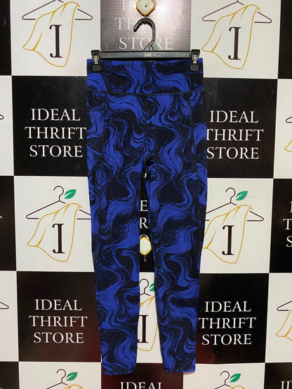 SWEATY BETTY |S| WAIST 26| A9| HIGH-WAISTED ABSTRACT MARBLE PRINT ATHLETIC LEGGINGS - ROYAL BLUE & BLACK