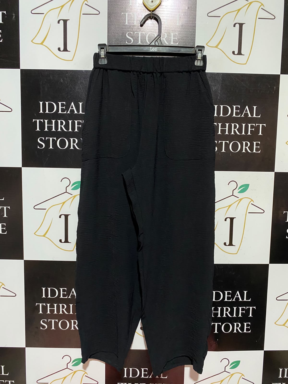 |XS| WAIST 24| A9| HIGH-WAISTED TEXTURED RELAXED CULOTTES / WIDE-LEG TROUSERS - JET BLACK