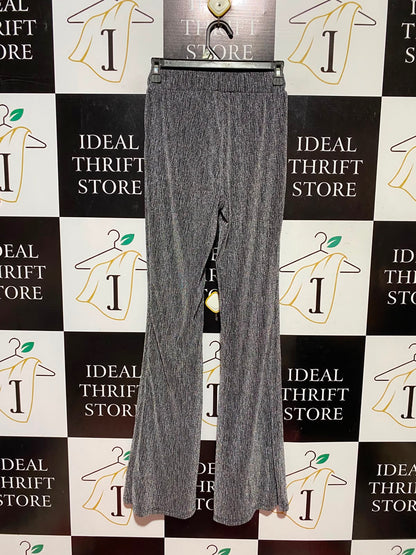 BLUE NAVY |XS| WAIST 24| HIGH-WAISTED SHIMMER GLITTER FLARED TROUSERS - METALLIC SILVER & BLACK