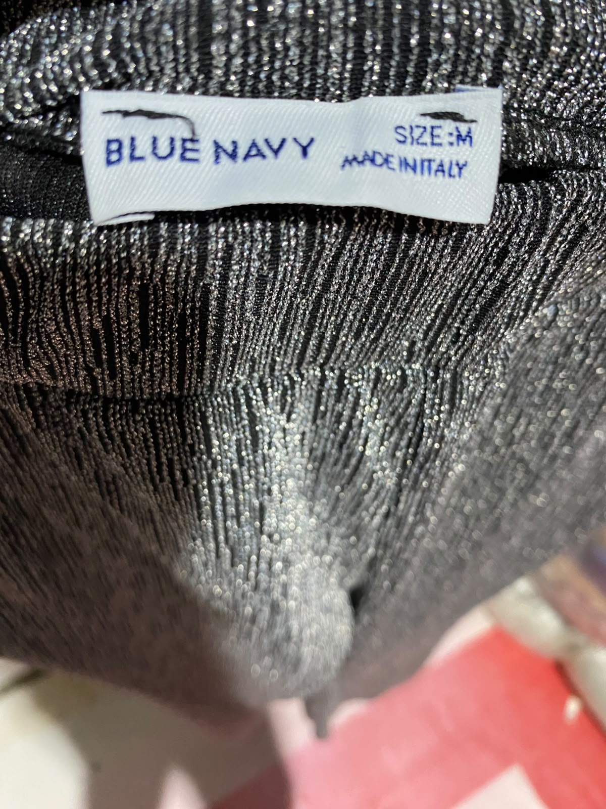 BLUE NAVY |XS| WAIST 24| HIGH-WAISTED SHIMMER GLITTER FLARED TROUSERS - METALLIC SILVER & BLACK