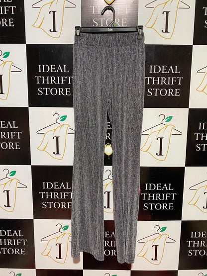BLUE NAVY |XS| WAIST 24| HIGH-WAISTED SHIMMER GLITTER FLARED TROUSERS - METALLIC SILVER & BLACK