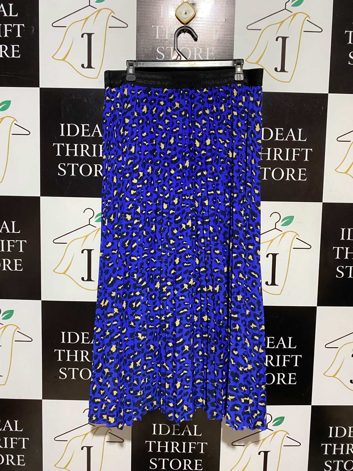KLASS |XXL| WAIST 34| A9| HIGH-WAISTED PLEATED LEOPARD PRINT MAXI SKIRT - ELECTRIC ROYAL BLUE