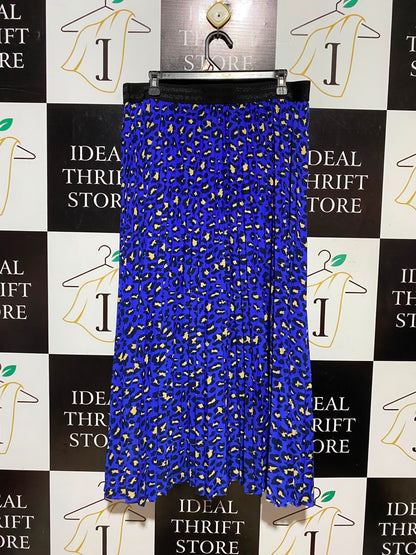 KLASS |XXL| WAIST 34| A9| HIGH-WAISTED PLEATED LEOPARD PRINT MAXI SKIRT - ELECTRIC ROYAL BLUE