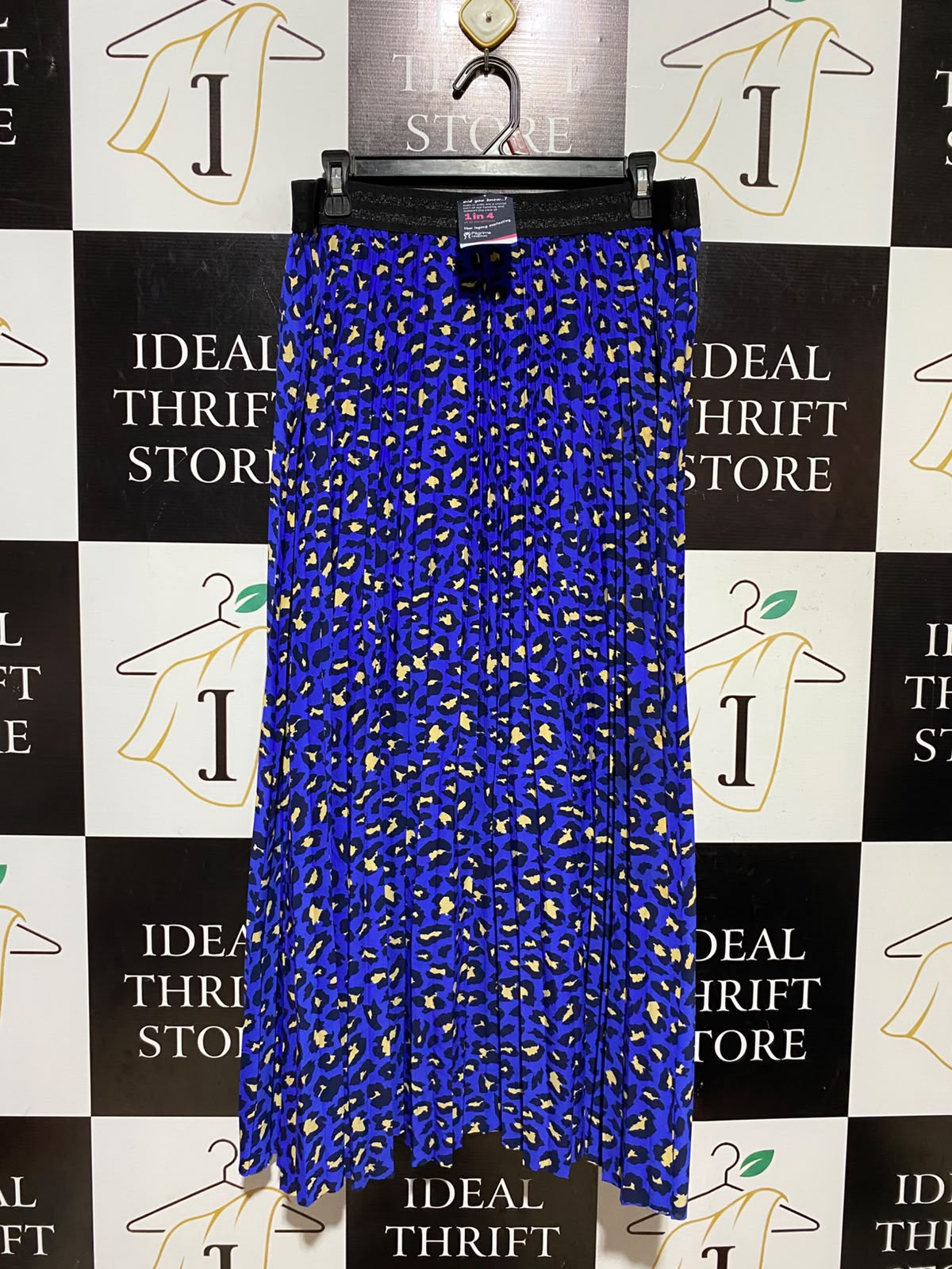 KLASS |XXL| WAIST 34| A9| HIGH-WAISTED PLEATED LEOPARD PRINT MAXI SKIRT - ELECTRIC ROYAL BLUE