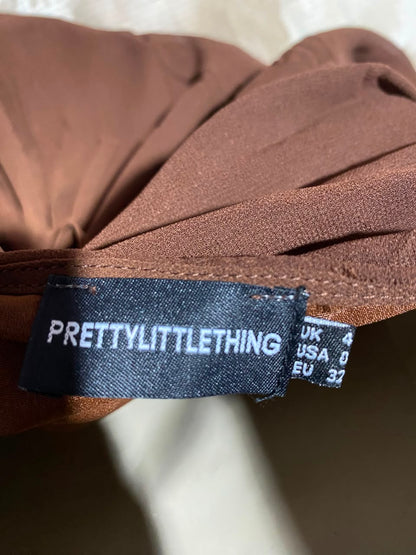 PRETTYLILLTE THING |S| BUST 15| A9| RUCHED LONG-SLEEVE DRAPED MAXI DRESS - CHOCOLATE BROWN