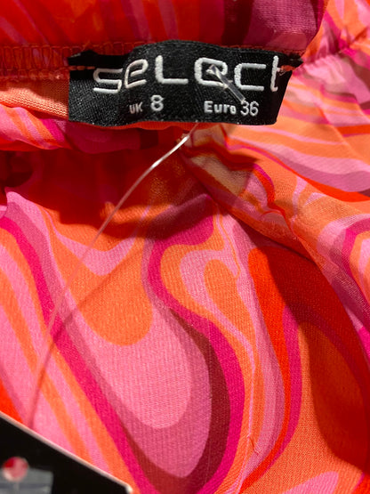 SELECT |S| BUST 15| A9| RETRO ABSTRACT SWIRL OFF-THE-SHOULDER PEPLUM TOP - PINK & CORAL MULTI