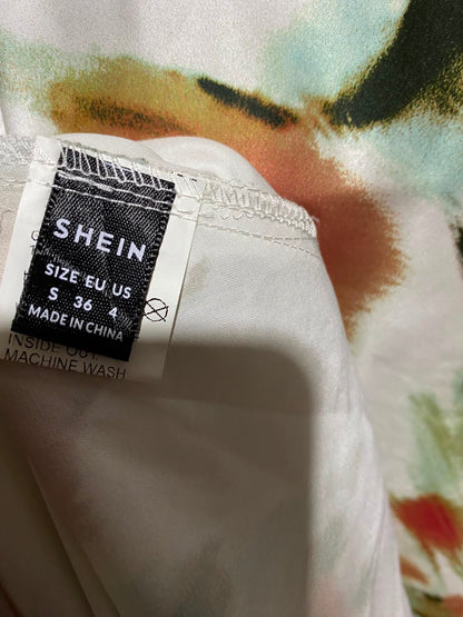 SHEIN |S| BUST 15| A9| ABSTRACT WATERCOLOR PRINT SATIN COWL-NECK SLIP MAXI DRESS - IVORY MULTI