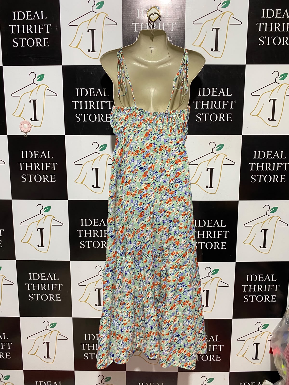 ZINO |S| BUST 16| A9| VINTAGE IKAT PRINT TIERED BOHO MAXI DRESS - EMERALD GREEN & IVORY
