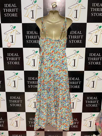 ZINO |S| BUST 16| A9| VINTAGE IKAT PRINT TIERED BOHO MAXI DRESS - EMERALD GREEN & IVORY