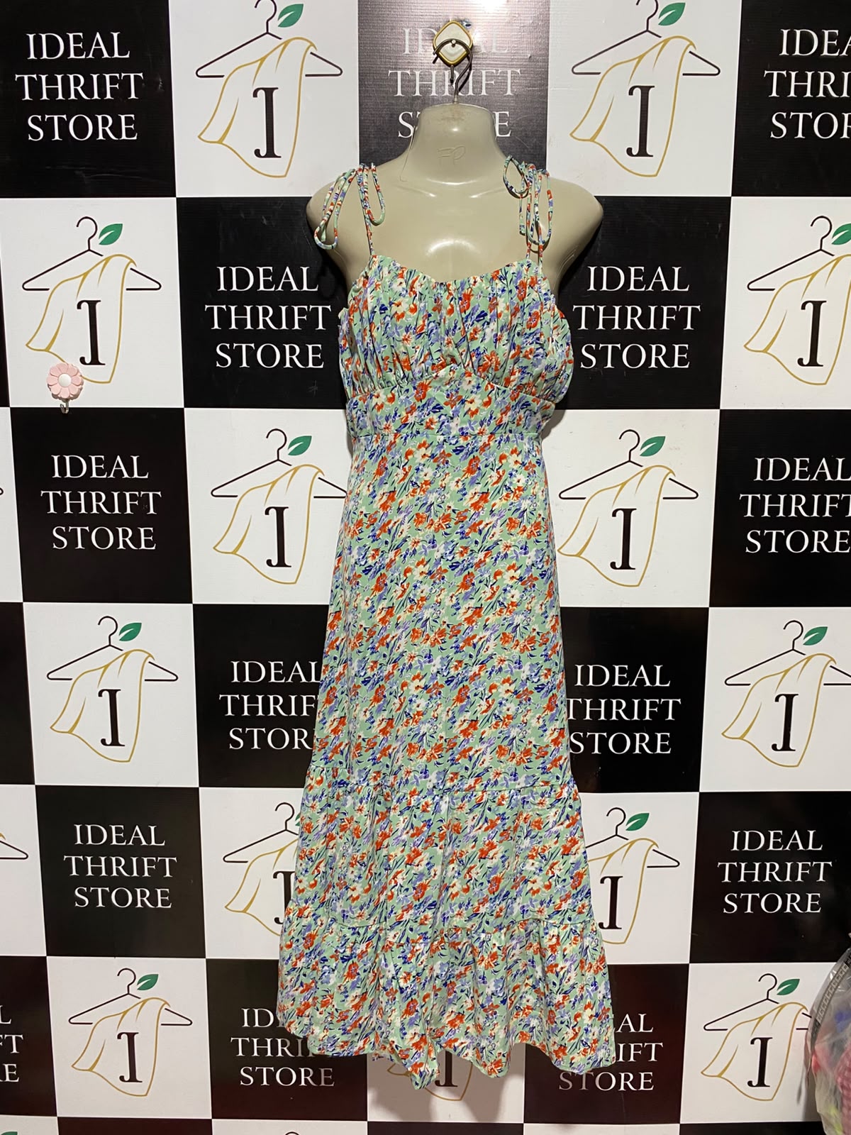 ZINO |S| BUST 16| A9| VINTAGE IKAT PRINT TIERED BOHO MAXI DRESS - EMERALD GREEN & IVORY