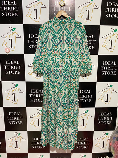 ZARA |M| BUST 20| A9| FLORAL PRINT TIE-STRAP TIERED MIDI DRESS - SAGE GREEN MULTI