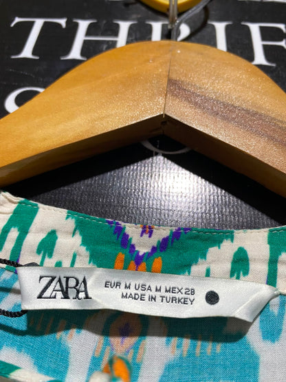 ZARA |M| BUST 20| A9| FLORAL PRINT TIE-STRAP TIERED MIDI DRESS - SAGE GREEN MULTI