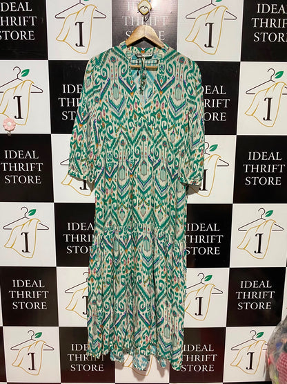 ZARA |M| BUST 20| A9| FLORAL PRINT TIE-STRAP TIERED MIDI DRESS - SAGE GREEN MULTI