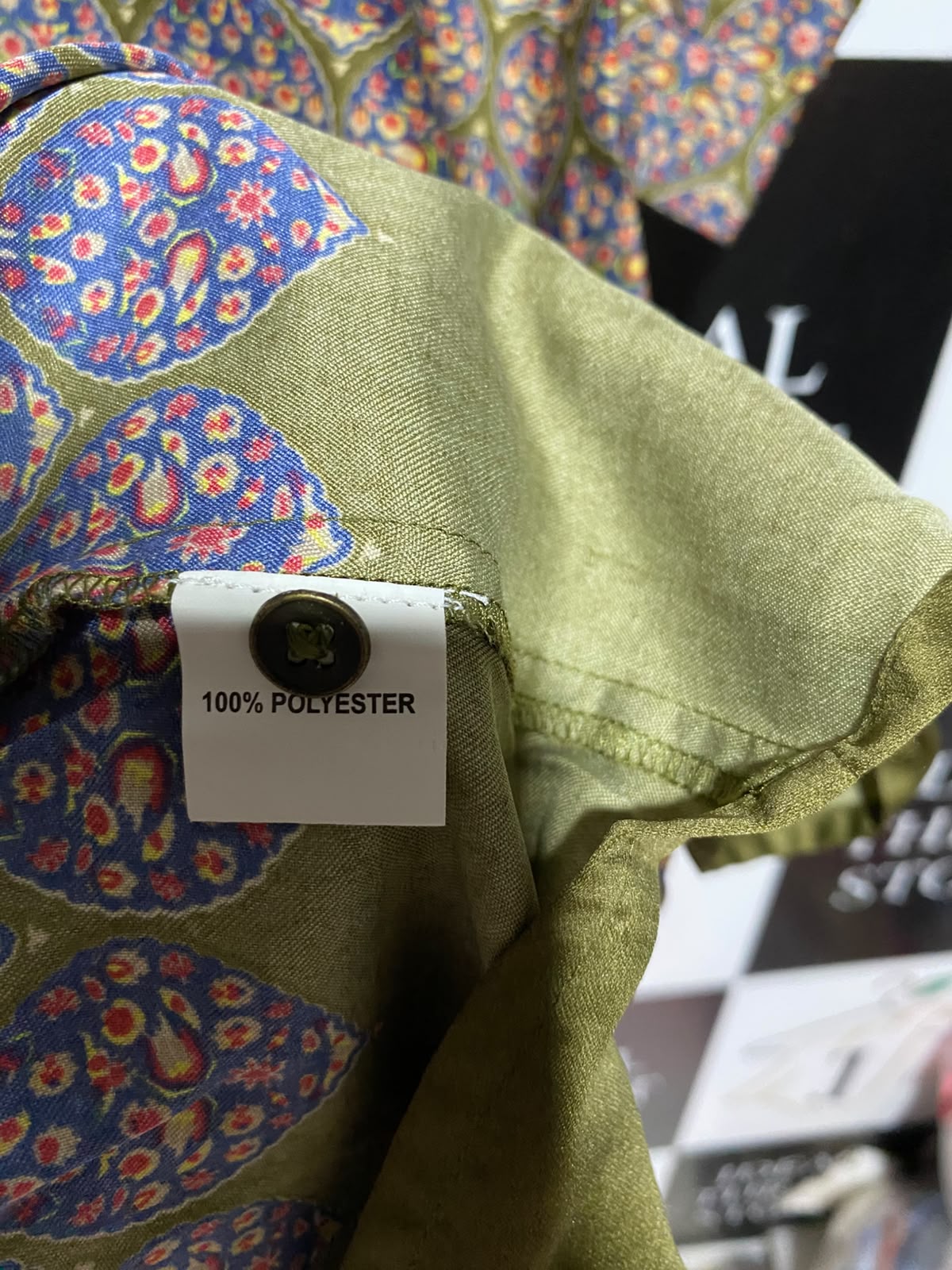ANAMOR |L| BUST 19| A9| VINTAGE MOSAIC PRINT TIERED SATIN MAXI DRESS - OLIVE GREEN & GOLD