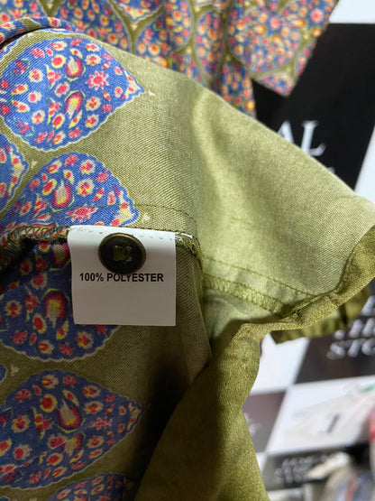 ANAMOR |L| BUST 19| A9| VINTAGE MOSAIC PRINT TIERED SATIN MAXI DRESS - OLIVE GREEN & GOLD