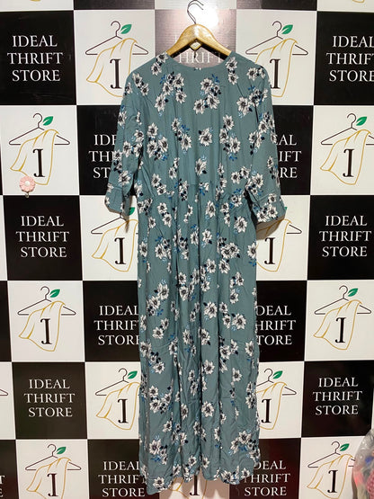 |XL| BUST 23| A9| FLORAL PRINT BUTTON-FRONT MAXI DRESS - DUSTY SAGE GREEN