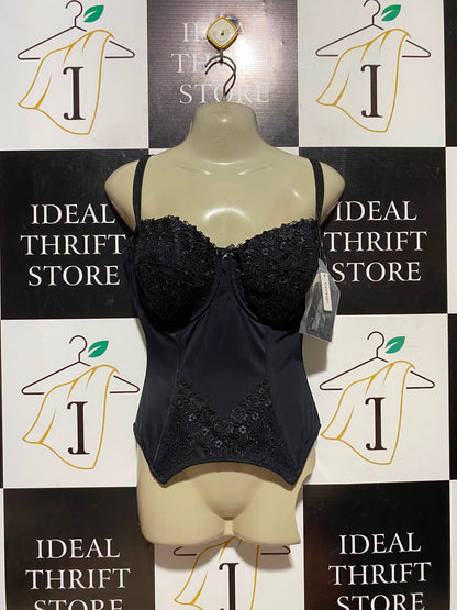 GEORGE |M| BUST 16| A8| LACE OVERLAY CORSET BUSTIER TOP / LINGERIE BODYSUIT - MIDNIGHT BLACK