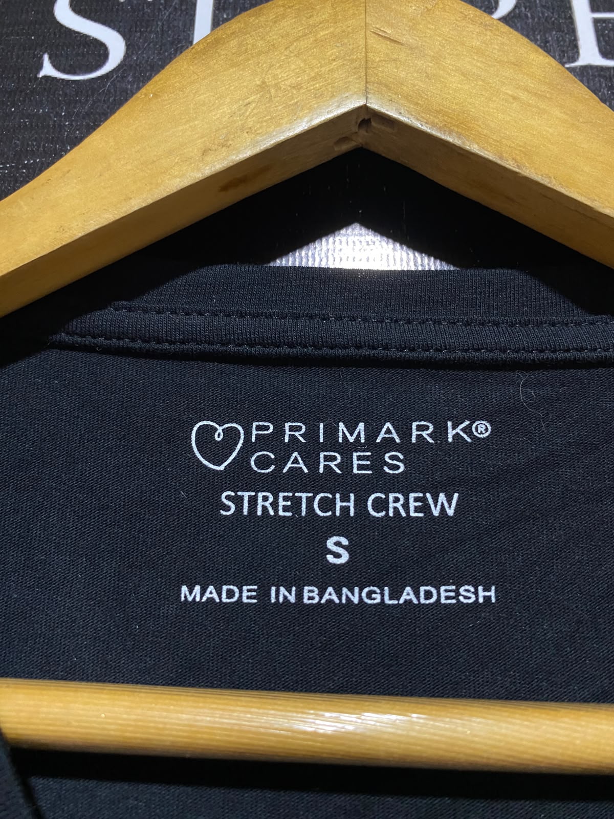 PRIMARK CARES S| BUST 16| A8| BASIC STRETCH CREW NECK T-SHIRT - MIDNIGHT BLACK